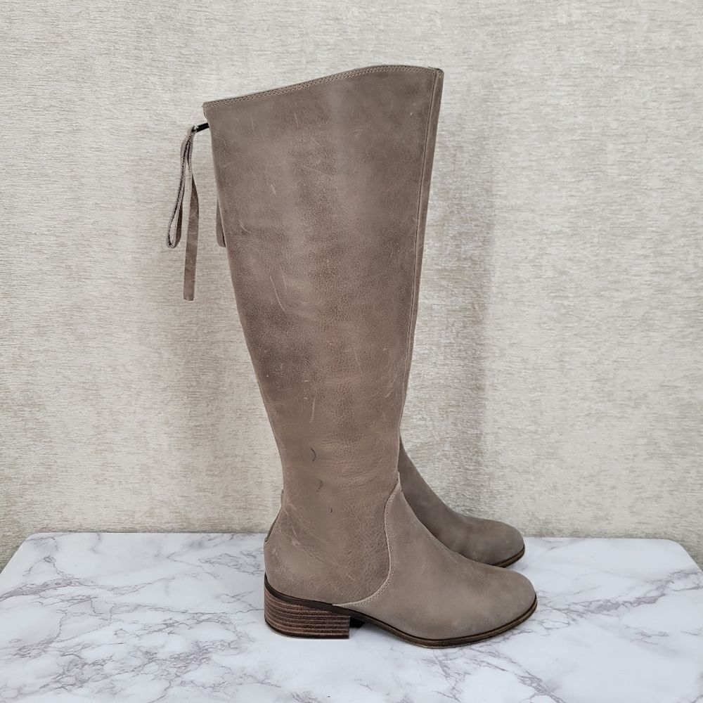 Lucky Brand Lanesha Taupe Leather Tall Riding Boots Women's Size 6.5